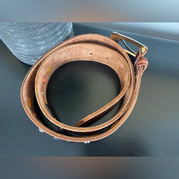 Fossil Womens Leather Inlay Beading Vintage Belt Large Siver Accent Hardware - Picture 8 of 8